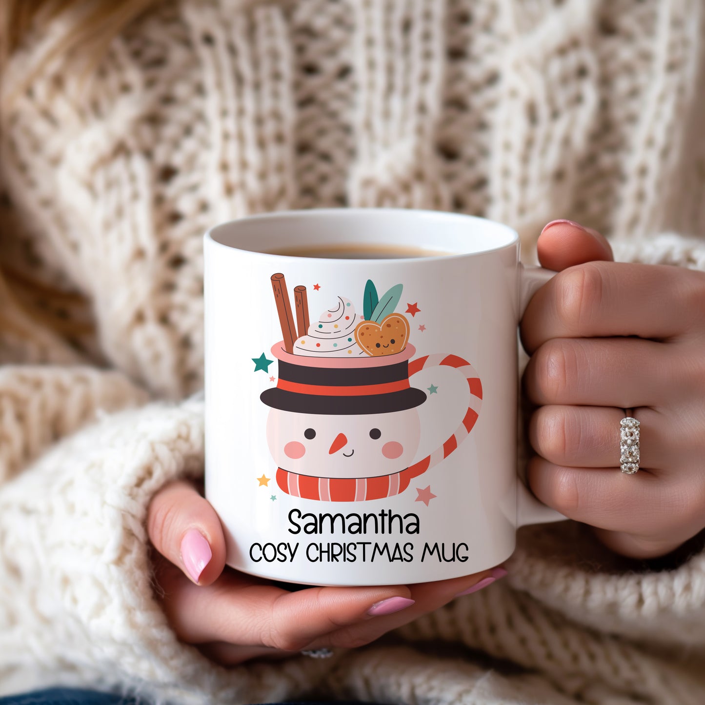 Personalized Cozy Christmas Mug, Cute Xmas Hot Cocoa, Family Gift