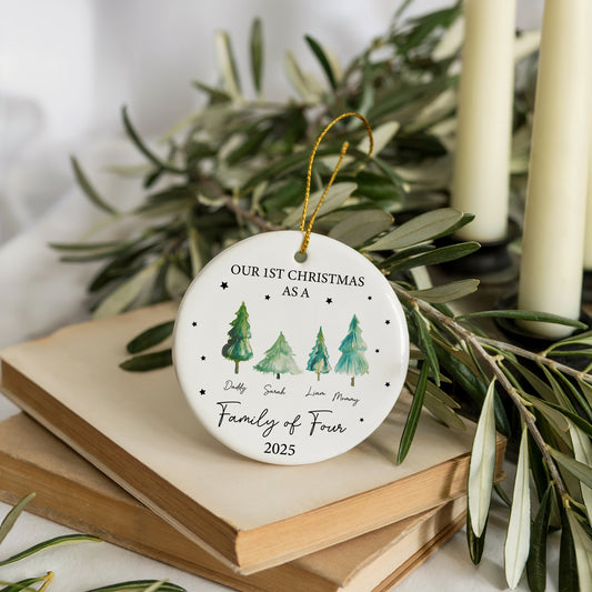 Personalized Pine Tree Ornament, 1st Family Christmas Keepsake, Ceramic Decor