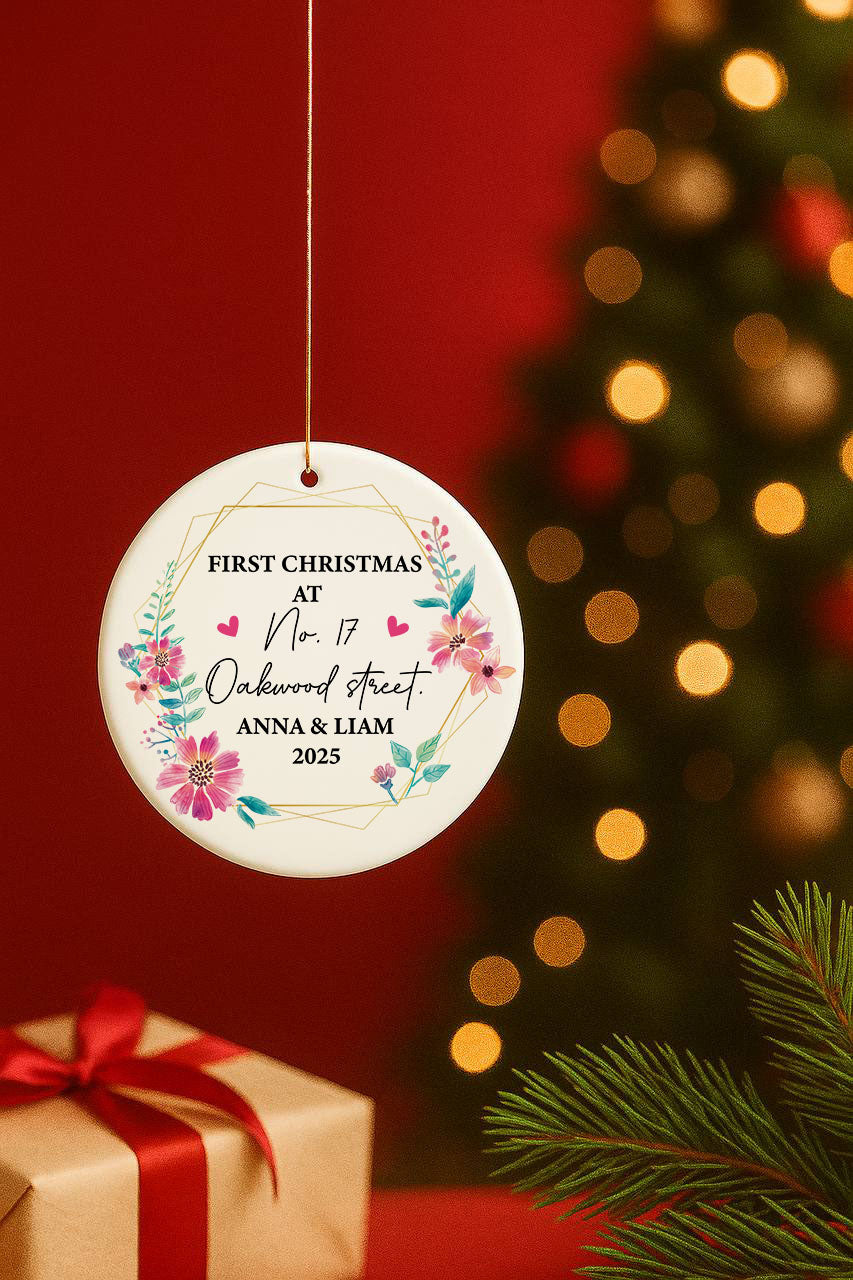 First Christmas at New Home, Floral House Address Ornament