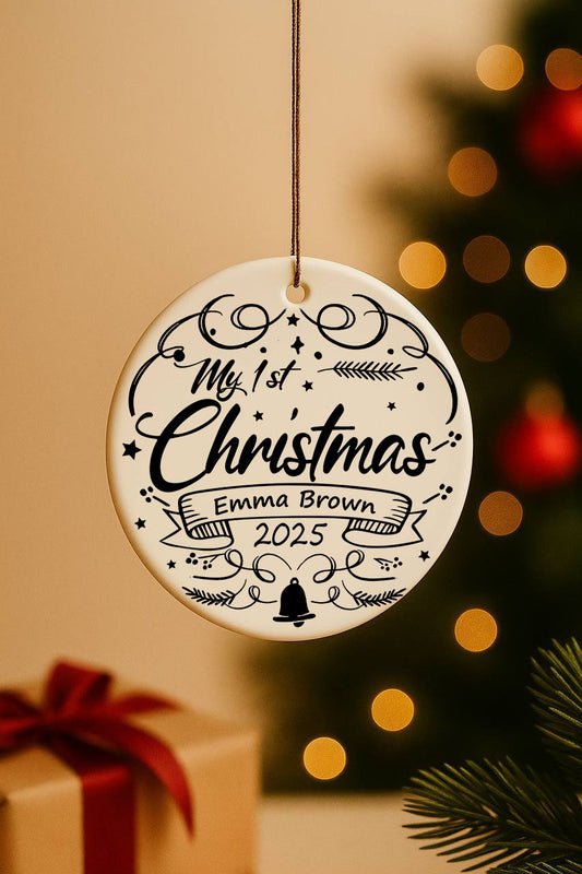 Personalized Baby's First Christmas Ceramic Ornament, Aesthetic Tree Decoration