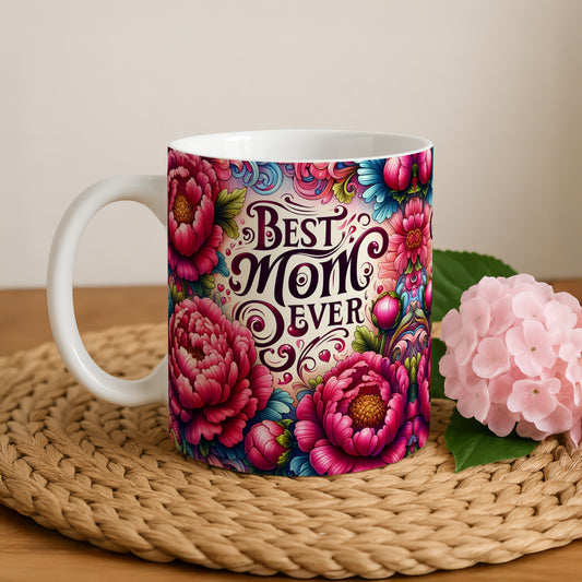Aesthetic Floral Mom Ceramic Cup, Vibrant Colors Mother's Day Coffee Mug