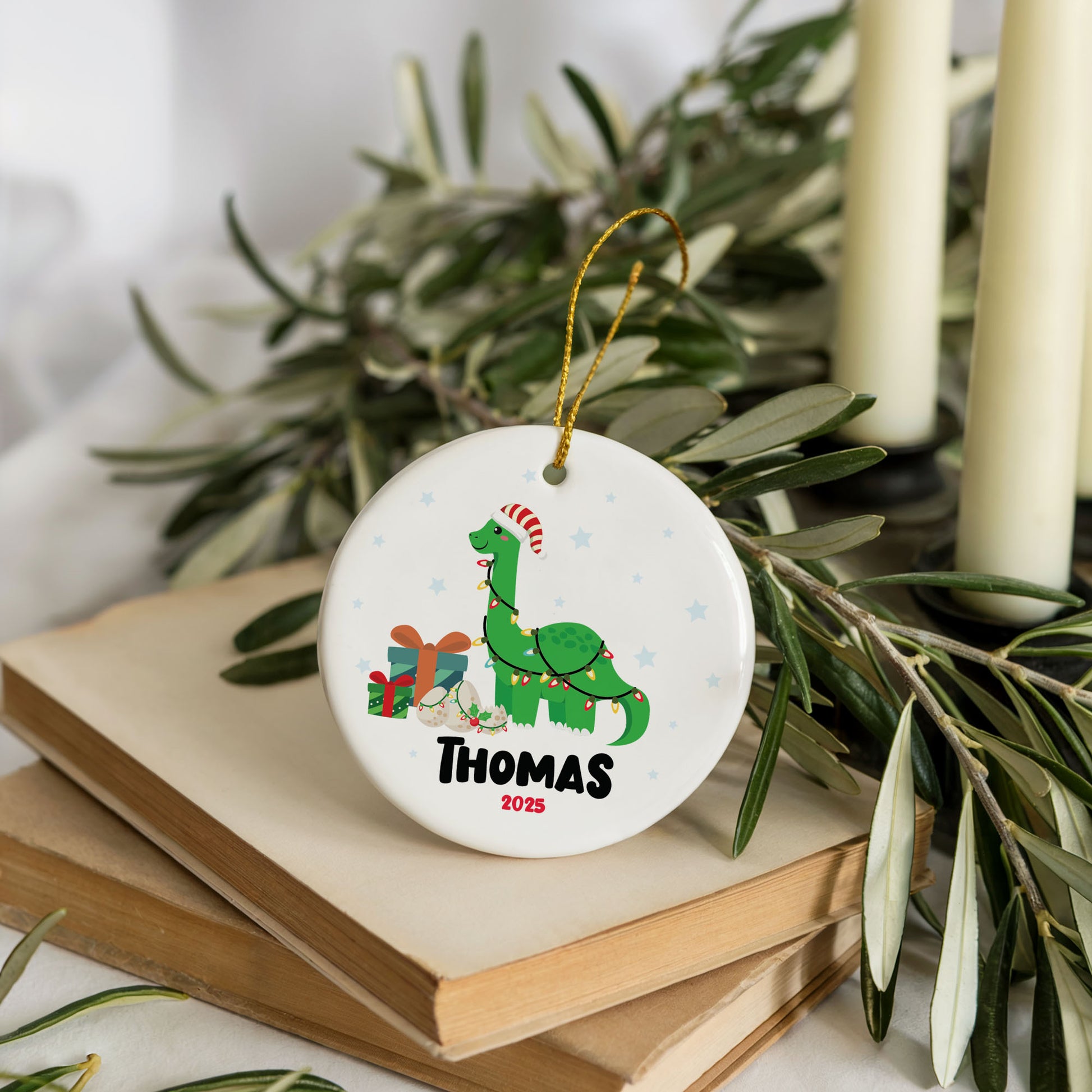 Cute Dinosaur Baby Boy Ornament, Personalized Xmas Keepsake, Newborn Gift