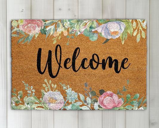 Chic Floral Welcoming Mat, Rustic Cottagecore Door Mat, Boho Botanical Design