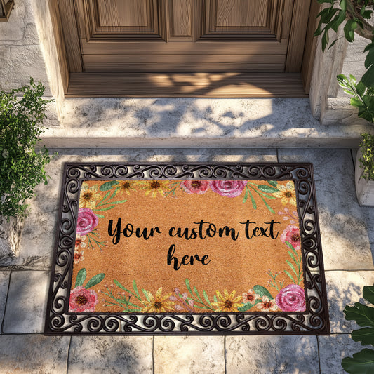 Customize Your Space with Floral Personalized Doormat, Colorful & Cute!