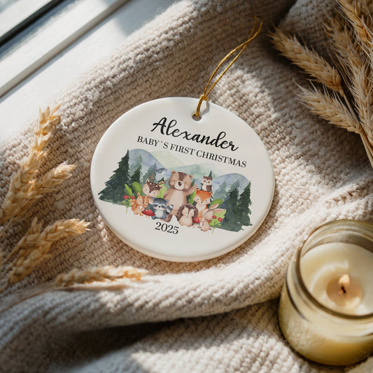 Woodland Animals Baby's First Christmas Ornament, Cute Xmas Keepsake Gift
