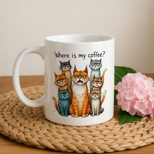 Grumpy Cats Ceramic Mug, Humorous Cat Lovers Coffee Cup