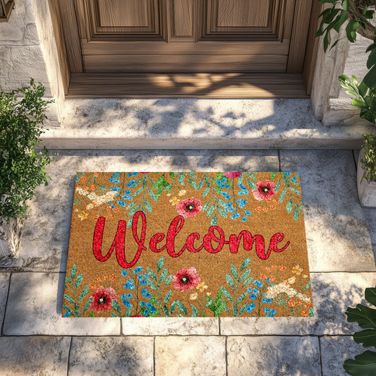Poppy & Wildflowers: Colorful Spring Doormat for Stylish Porch Decor