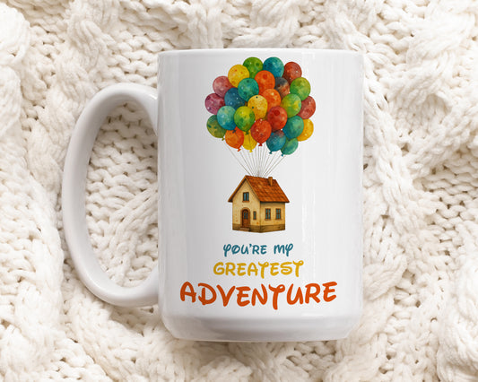 Adventure Awaits Mug: Romantic Flying House Balloon Coffee Cup Gift