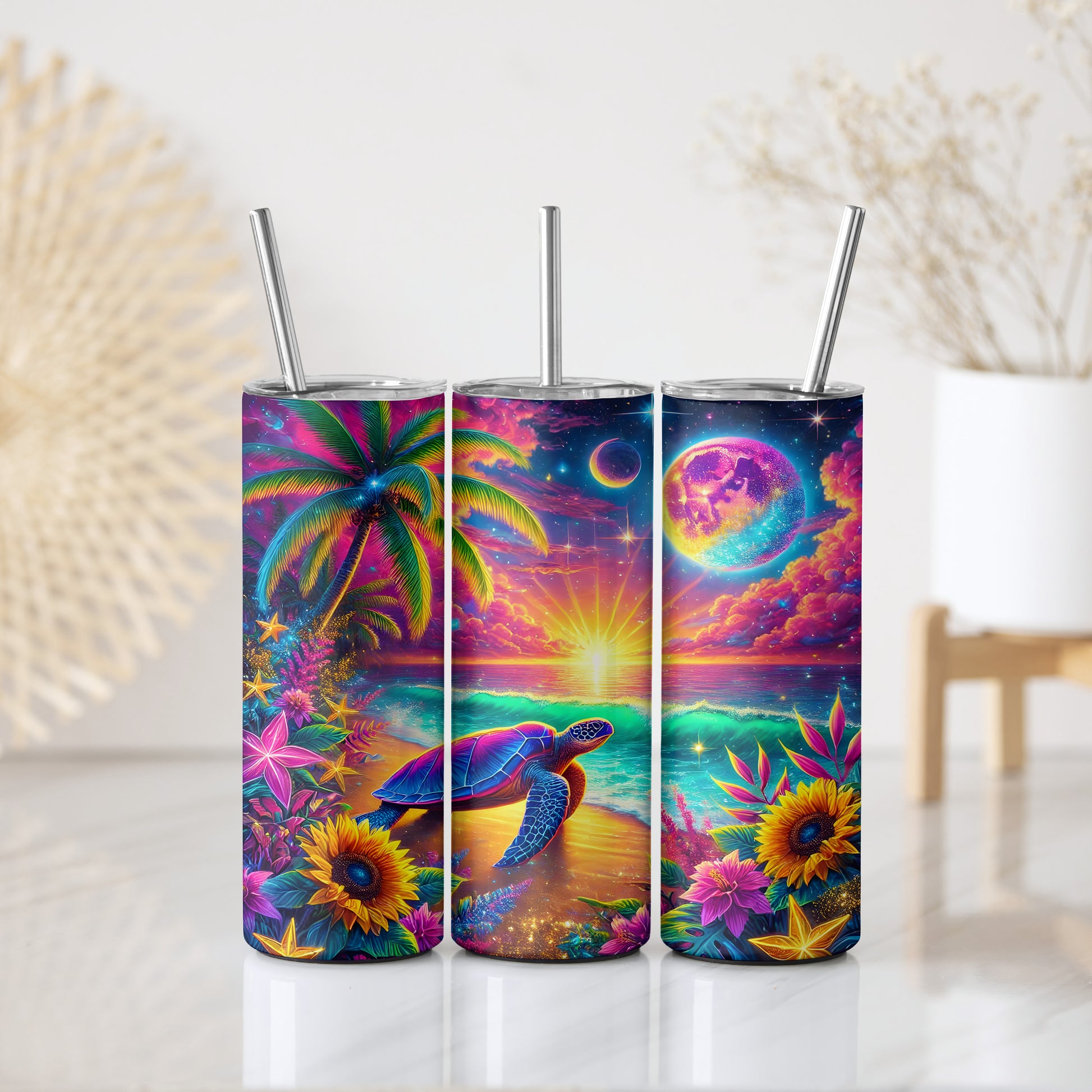 Vibrant Sea Turtle Tumbler, Tropical Ocean Scene Steel Water Bottle