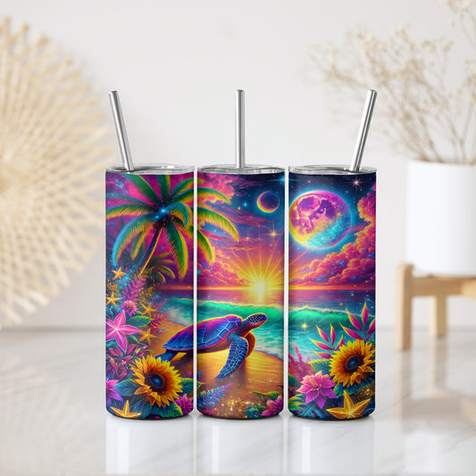 Vibrant Sea Turtle Tumbler, Tropical Ocean Scene Steel Water Bottle