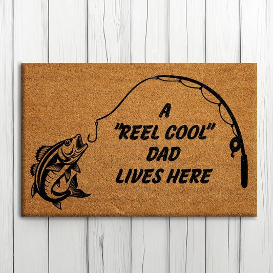 Reel Cool Dad Doormat: Funny Fishing Theme Rug, Father's Day Gift