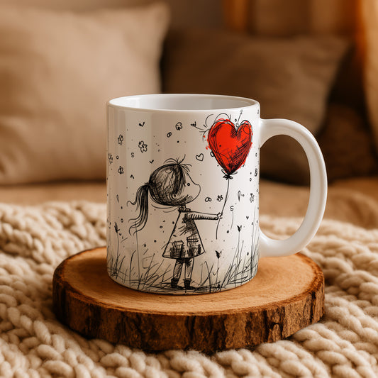 Cherished Mother-Daughter Bond: Heart Balloon Ceramic Tea Cup, Sentimental Gift