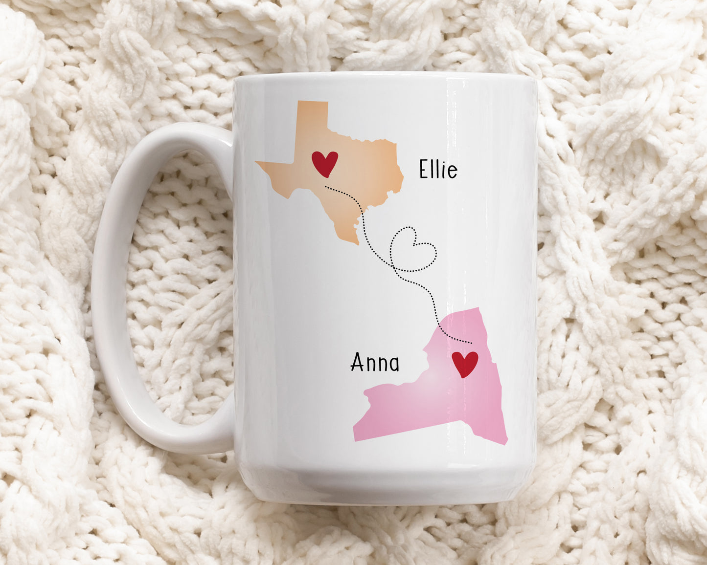 Personalized State To State Best Friends Mug, Bff Ceramic Tea Cup