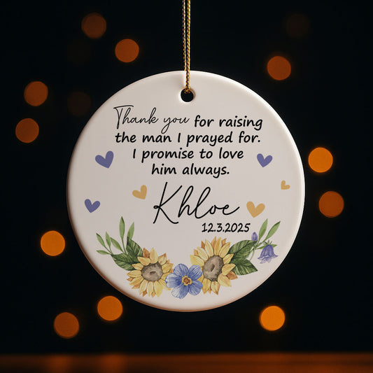 Floral Mother-In-Law Wedding Keepsake Ornament, Personalized Groom's Mom Thank You.