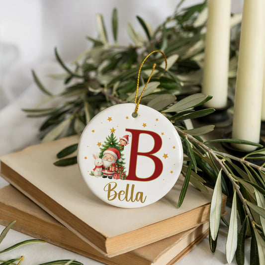 Personalized Santa & Tree Ceramic Ornament: Custom Family Xmas Decor