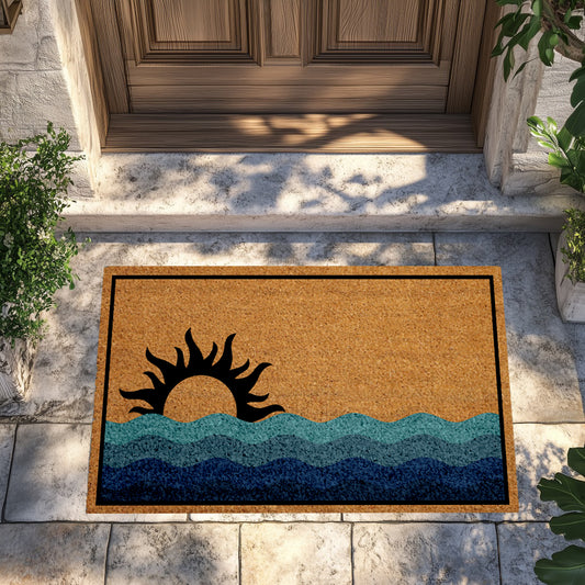 Sunset Ocean Doormat, Coastal Vibes Front Porch, Nautical Welcome Rug