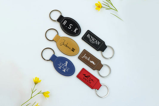 Personalized Leather Keychain, Custom Engraved Key Ring, Corporate Gift Idea