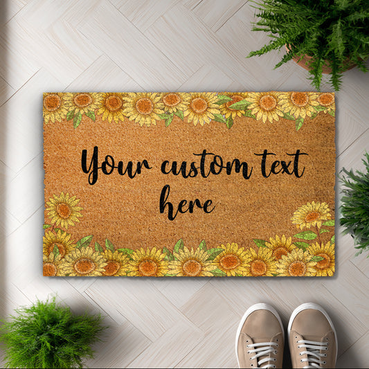 Personalized Sunflower Doormat, Customizable Flower Front Door Mat, Farmhouse Entry Rug