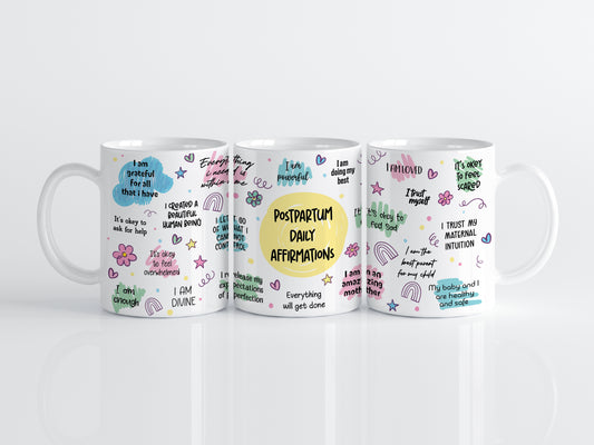 Empowering Postpartum Affirmations Mug, Self-Care Pottery Cup for New Moms