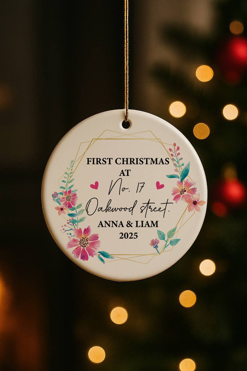 First Christmas at New Home, Floral House Address Ornament