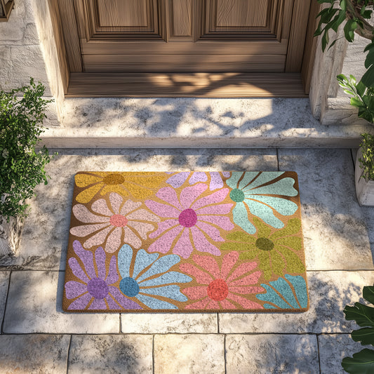 Boho Floral Coco Doormat, Groovy Summer Garden Welcome Mat