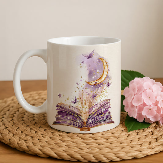 Magical Butterflies and Moon Theme Ceramic Coffee Mug, ideal gift
