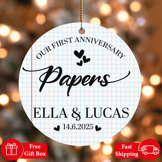 Personalized 1st Anniversary Ceramic Ornament, Romantic Wedding Keepsake Gift