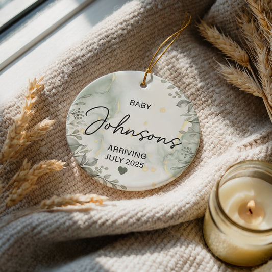 Custom Baby Arrival Ornament, Shower Keepsake, Pregnancy Announcement Decoration