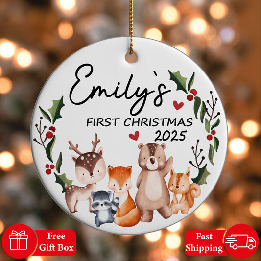 Animal Designed Baby Girl 1st Christmas Ornament 2025, Personalized Keepsake