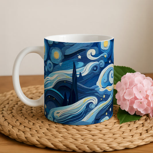 Starry Night Inspired Ceramic Mug, Vibrant Colors, Art Lover Gift