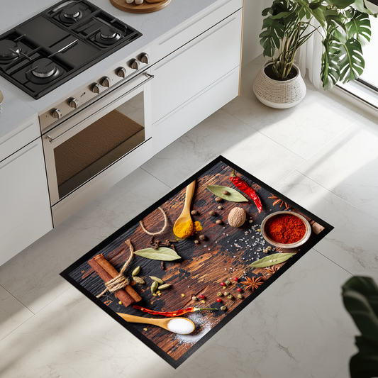 Spice up your kitchen with Chef's printed herb floor mat.