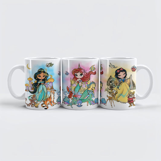 Princess & Sidekicks Coffee Cup, Fairy Tales Ceramic Mug for Girls