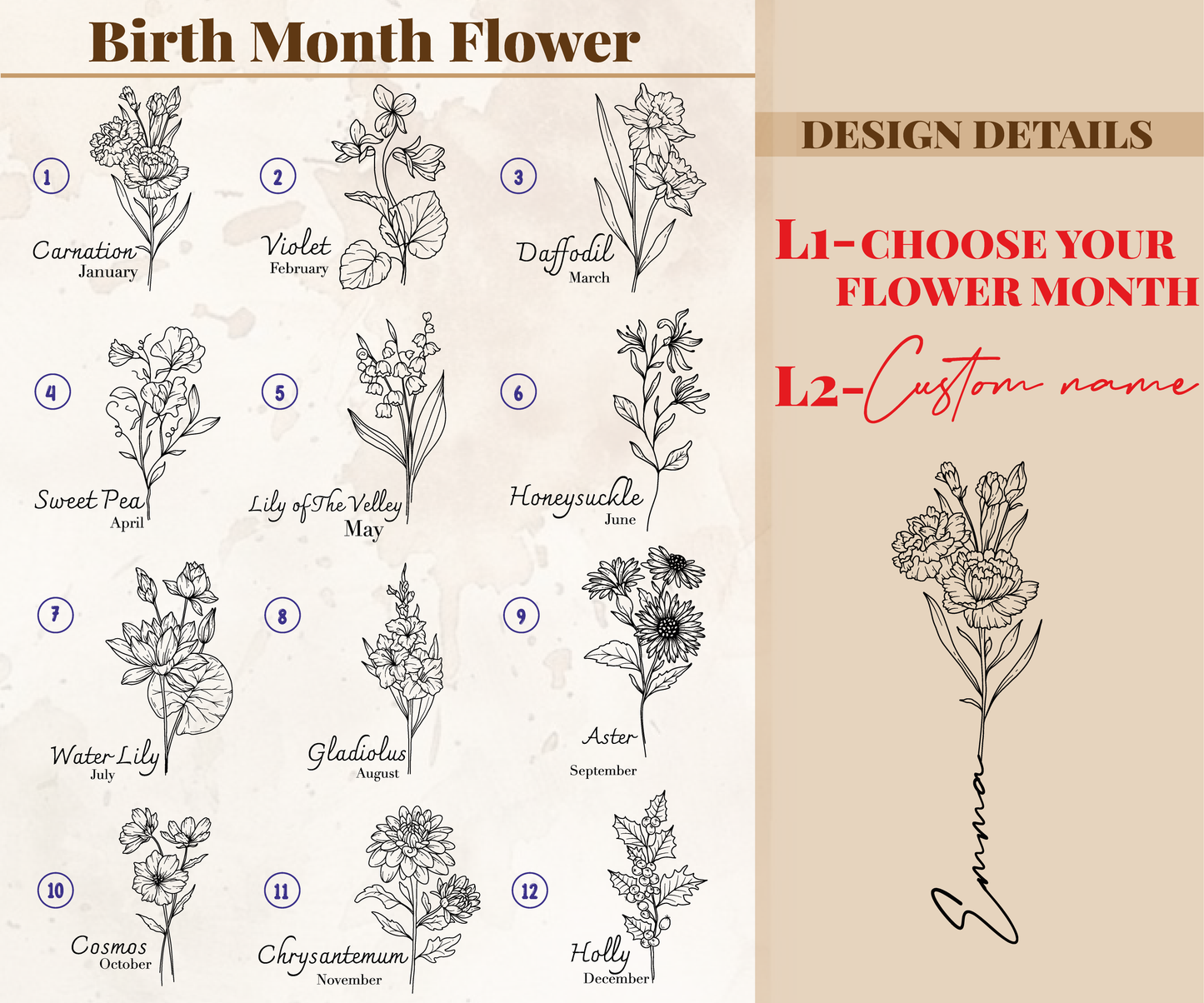 Custom Engraved Leather Keychain, Cute Bag Charm, Floral Themed Gift