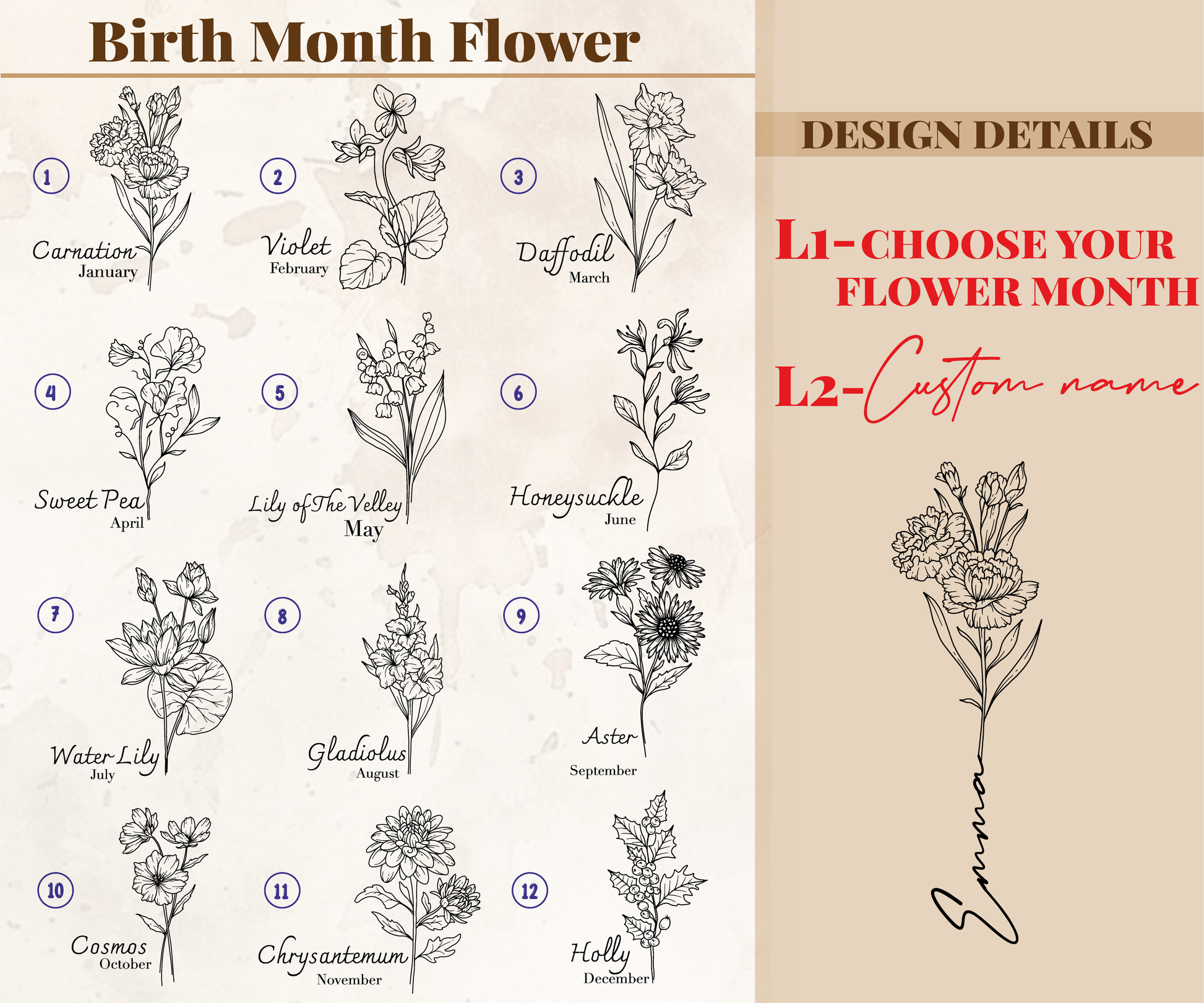 Custom Engraved Leather Keychain, Cute Bag Charm, Floral Themed Gift