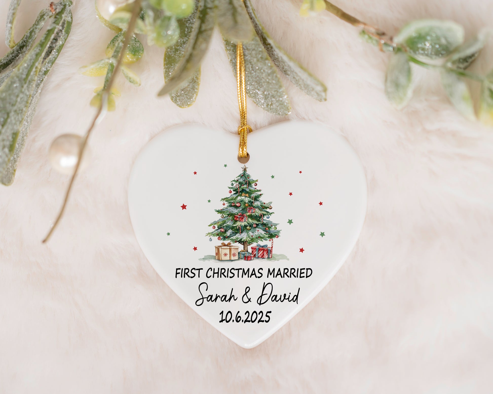 Personalized First Christmas Married Ornament, Husband, Wife Keepsake