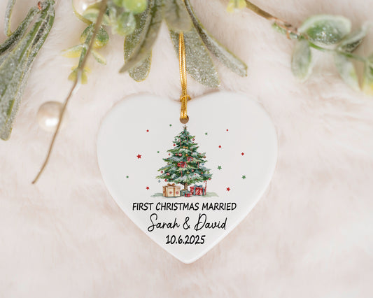 Personalized First Christmas Married Ornament, Husband, Wife Keepsake