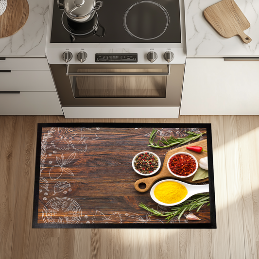 Farmhouse Chef's Spoon, Spice & Herb-Inspired Kitchen Rug Mat
