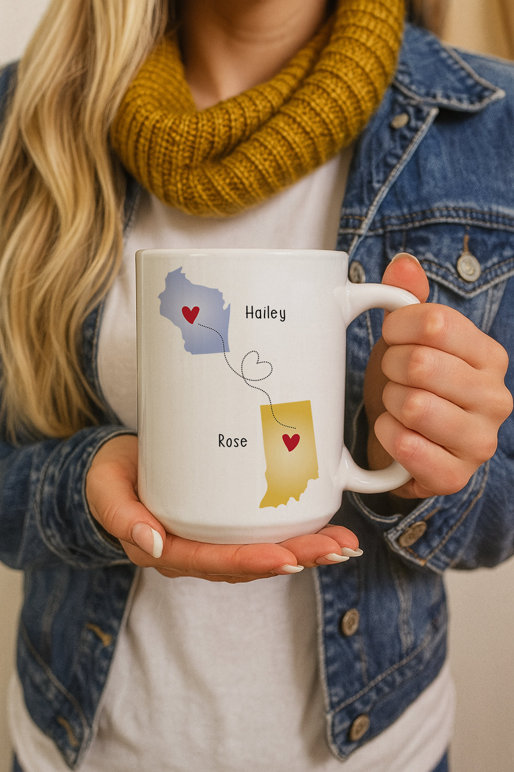 Personalized State To State Best Friends Mug, Bff Ceramic Tea Cup