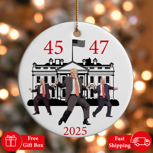 45 - 47 Trump Christmas Ornament, Republicans 2025 Ceramic Ornament, Trump Supporters Xmas Tree Gift Ornament, Funny Political Keepsake