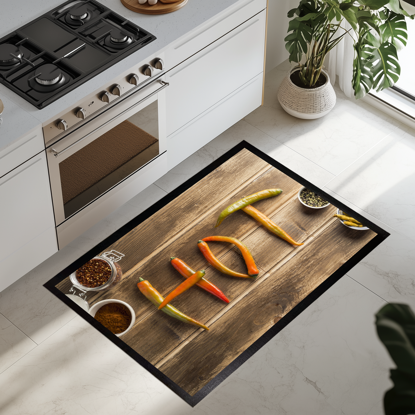 Spicy Chili Print Rug: Hot Kitchen Decor for Farmhouse Cooking