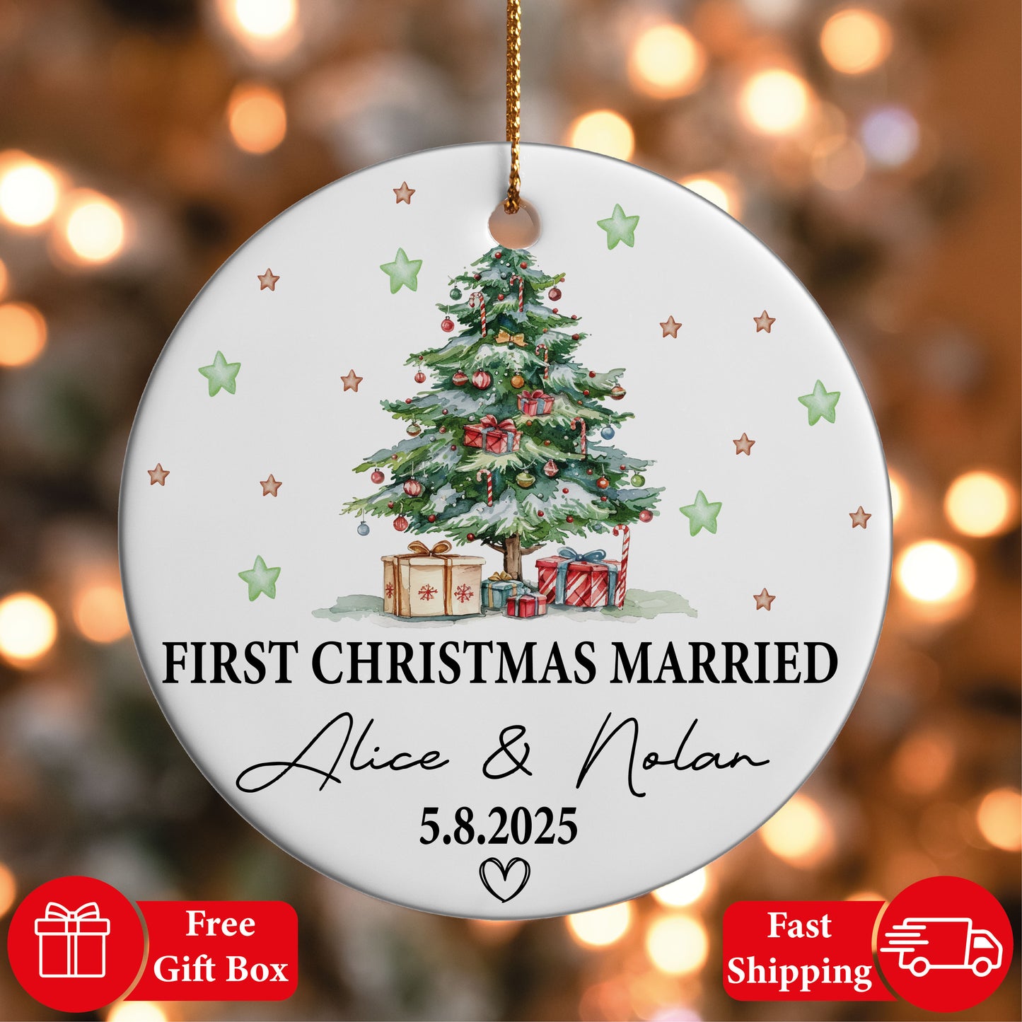 First Christmas Married Ornament, New Home Xmas Keepsake, Custom Decor