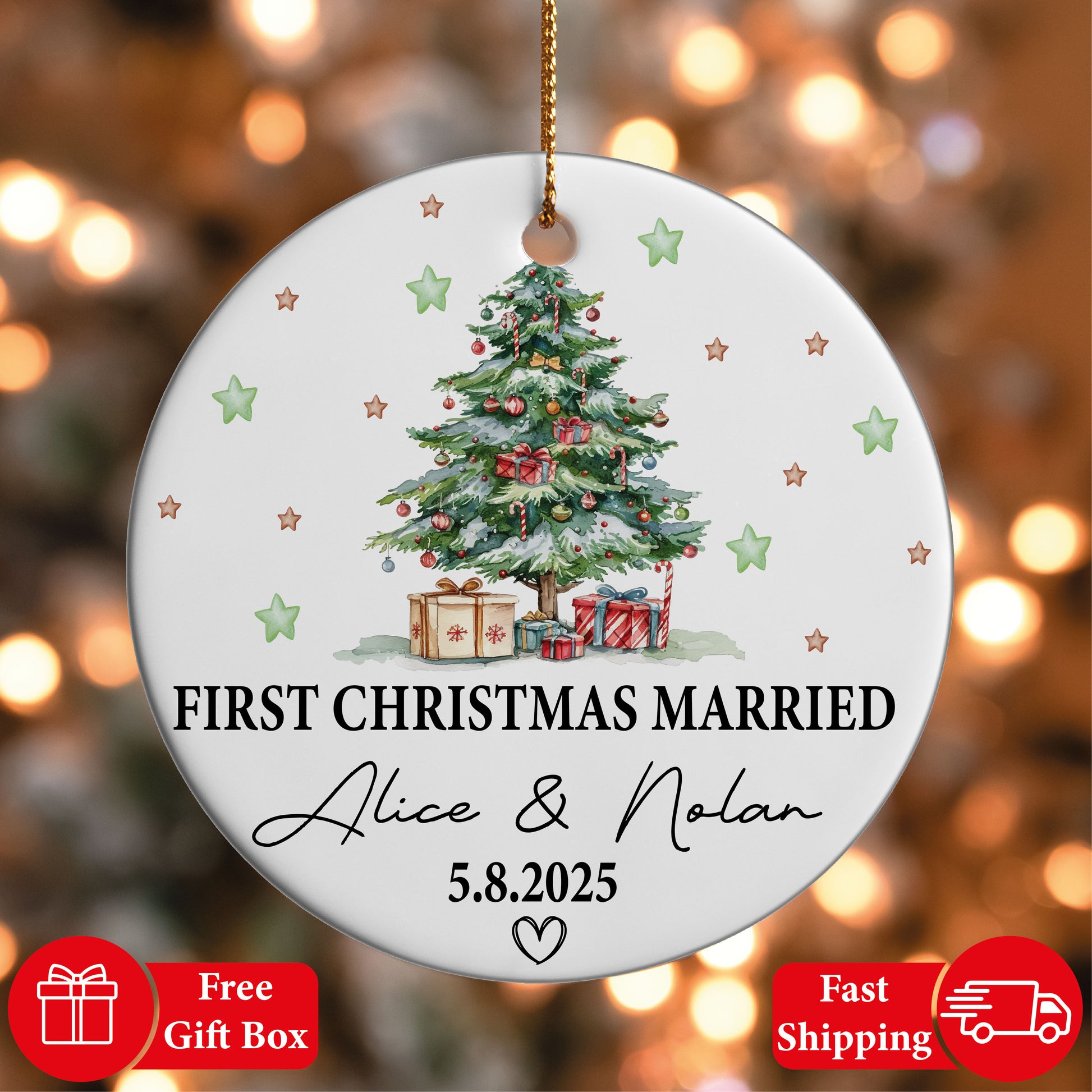 First Christmas Married Ornament, New Home Xmas Keepsake, Custom Decor