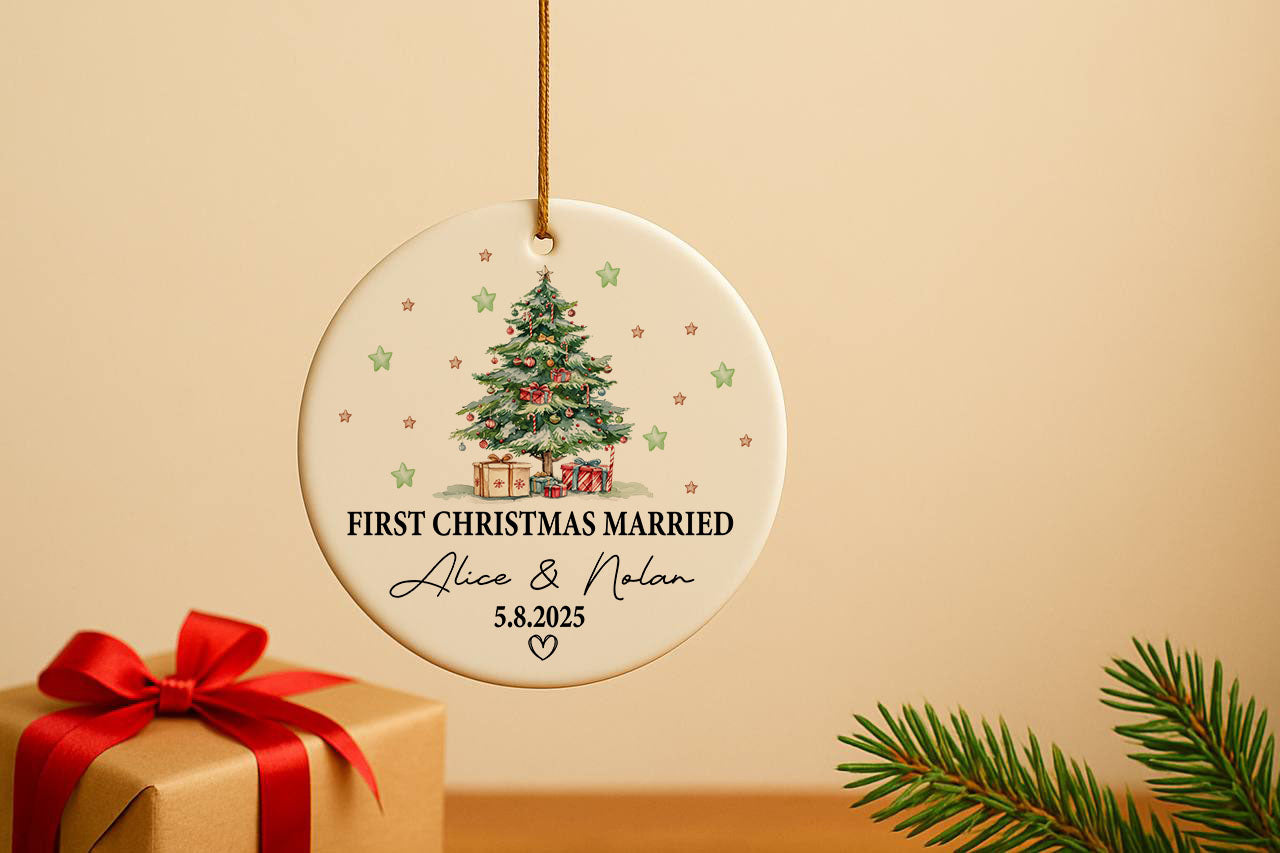First Christmas Married Ornament, New Home Xmas Keepsake, Custom Decor