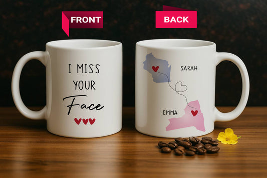 Personalized State To State Best Friends Mug, Bff Ceramic Tea Cup