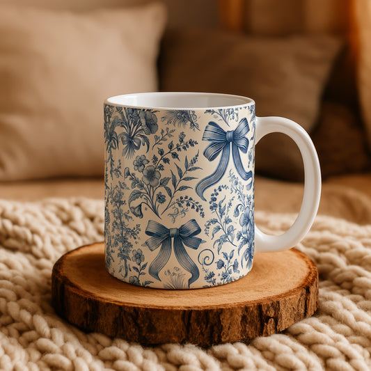 Vintage French Toile Floral Coffee Mug, Aesthetic Ceramic Gift