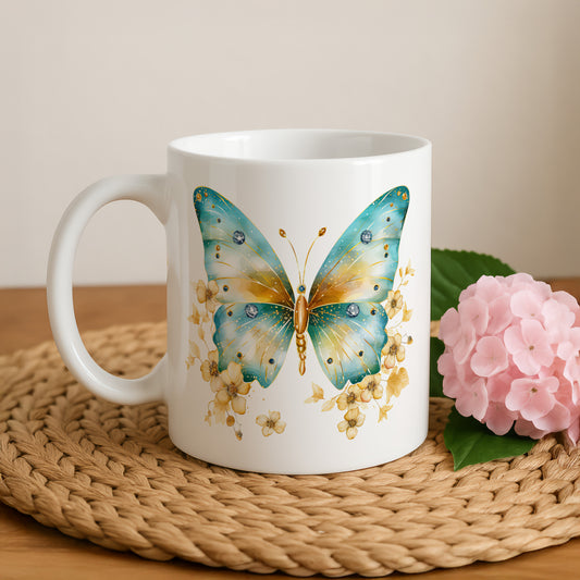 Boho Aesthetic Coffee Cup, Floral Butterfly Ceramic Tea Cup: Unique Mother's Day Gift