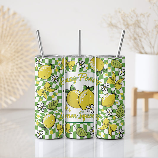 Brighten Up Your Day with this Lemon Themed Stainless Steel Tumbler!