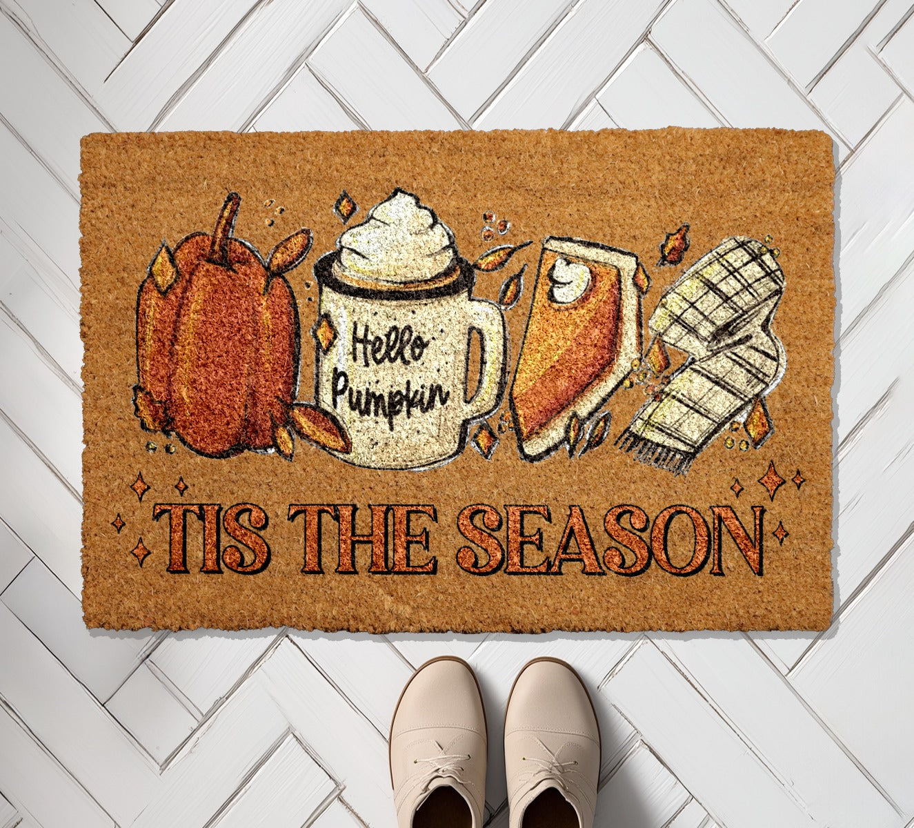 Welcome Fall with Tis The Season, Hello Pumpkin Doormat