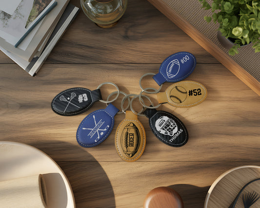 Custom Sports Theme Vegan Leather Keychains, Personalized Athlete Gift