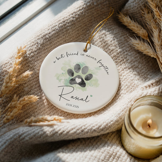 Custom Paw Print Dog Memorial Ornament, Sentimental Sympathy Keepsake